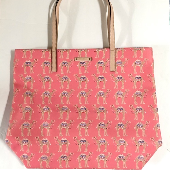 Kate Spade Spice Things Up Pink Camel Tote Bon Shopper Bag Purse Coated Canvas - Picture 3 of 8